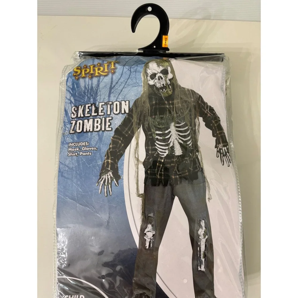 Spirit Halloween Skeleton Zombie Costume Child Small 4-6 Mask Gloves Shirt Pants